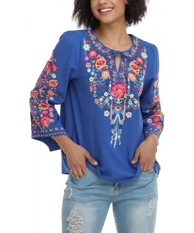 Women's Mexican Long Sleeve Blouse Embroidered Traditional V Neck Top Boho Tunic 76bl-l $20.21 Tops