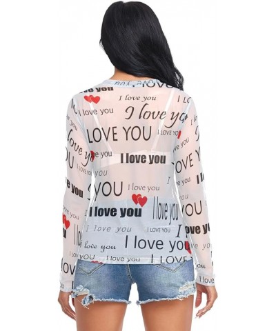 Mesh Long Sleeve Top for Women, Valentine's Day Gnome with Heart Balloon Dot Sheer Mesh T Shirt C084 $9.89 Blouses