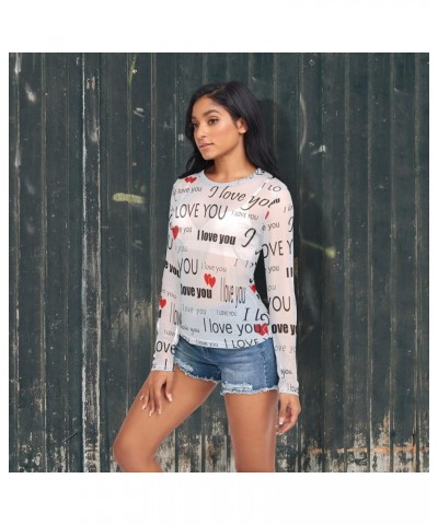 Mesh Long Sleeve Top for Women, Valentine's Day Gnome with Heart Balloon Dot Sheer Mesh T Shirt C084 $9.89 Blouses