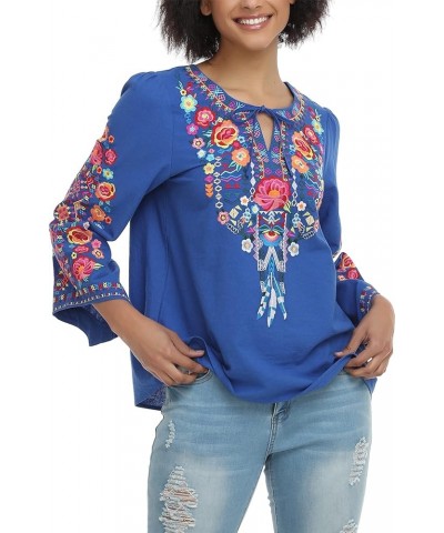 Women's Mexican Long Sleeve Blouse Embroidered Traditional V Neck Top Boho Tunic 76bl-l $20.21 Tops