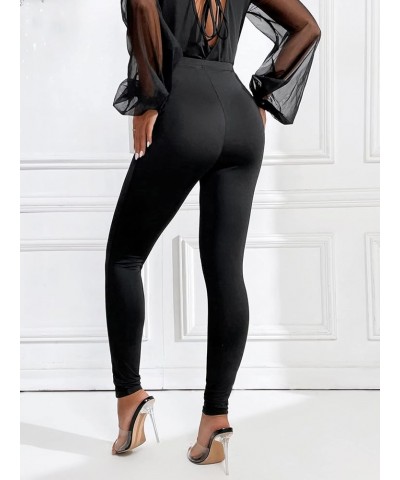 Women's Basic Leggings Stretchy Slim Elastic High Waist Work Pants Button Black $16.90 Leggings