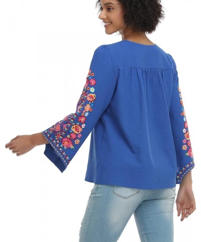 Women's Mexican Long Sleeve Blouse Embroidered Traditional V Neck Top Boho Tunic 76bl-l $20.21 Tops