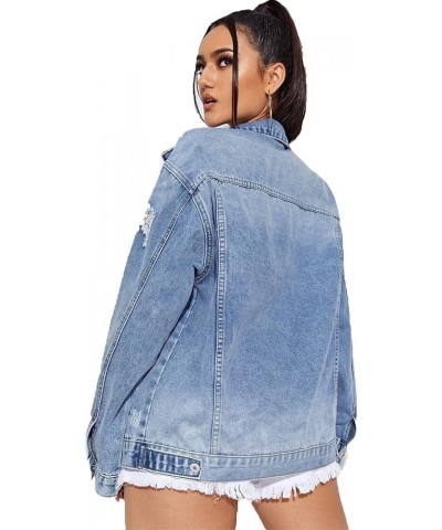 Women Casual Oversize Denim Jackets Mid Long Vintage Ripped Jean Coats S119blue $18.45 Jackets