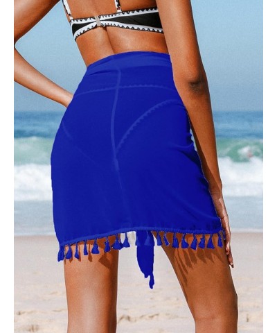 Womens Sarong Coverups Chiffon Short Swimsuit Wrap Skirt Beach Bikini Tie Cover Up Wraps with Tassel Blue $19.46 Others