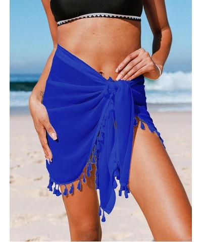 Womens Sarong Coverups Chiffon Short Swimsuit Wrap Skirt Beach Bikini Tie Cover Up Wraps with Tassel Blue $19.46 Others