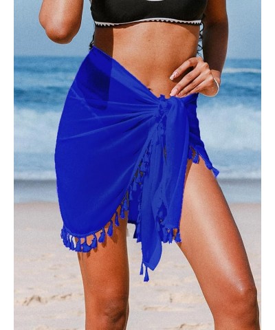 Womens Sarong Coverups Chiffon Short Swimsuit Wrap Skirt Beach Bikini Tie Cover Up Wraps with Tassel Blue $19.46 Others