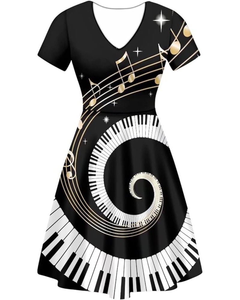 Colorful Dog Paw Dresses for Women V-Neck Dress for Casual Short Sleeves Midi Dresses Musical Swirl $13.65 Others