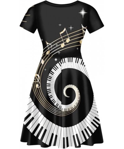 Colorful Dog Paw Dresses for Women V-Neck Dress for Casual Short Sleeves Midi Dresses Musical Swirl $13.65 Others