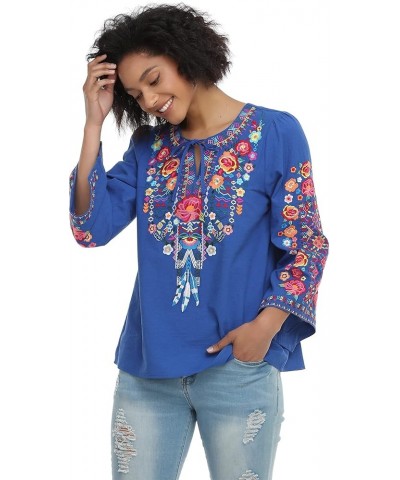 Women's Mexican Long Sleeve Blouse Embroidered Traditional V Neck Top Boho Tunic 76bl-l $20.21 Tops