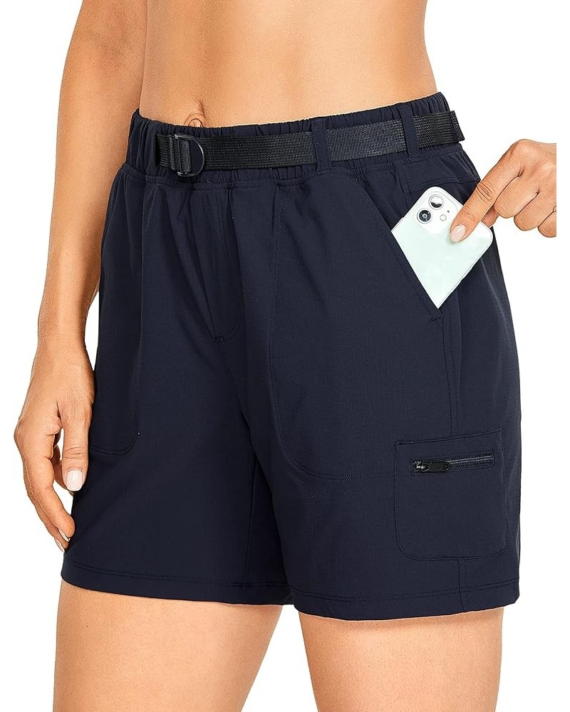 Women's Lightweight Cargo Hiking Shorts with Belt 6'' - Stretch Long Summer Athletic Outdoor Workout Shorts Pockets Navy $18....