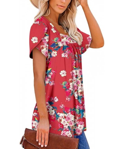 Womens Petal Short Sleeve Tunic Tops Summer Square Neck Shirts Loose Comfy Blouses 2-rose $15.04 Tops