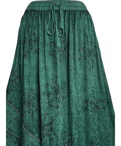 Women's Bohemian Western High Waist Boho Vintage Drawstring Embroidered Flared Ruffle Long Maxi Skirt H Green $29.38 Skirts