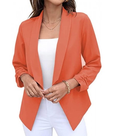 Women's 3/4 Sleeve Blazer Plus Size Solid Color Classic Casual Slim Lapel Collar Open Front Cardigan Suit Jacket Tops C-orang...