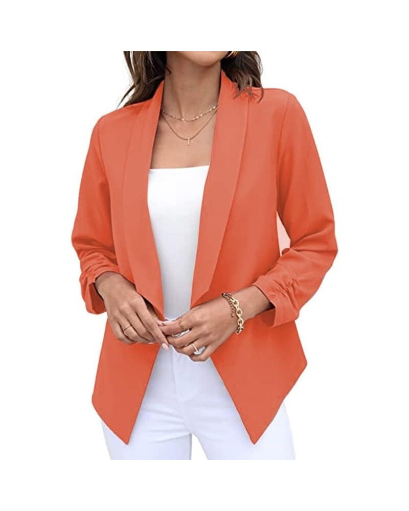 Women's 3/4 Sleeve Blazer Plus Size Solid Color Classic Casual Slim Lapel Collar Open Front Cardigan Suit Jacket Tops C-orang...