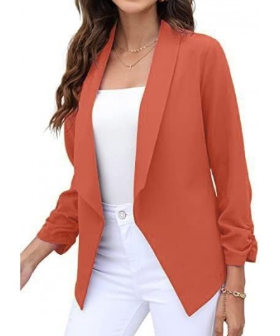 Women's 3/4 Sleeve Blazer Plus Size Solid Color Classic Casual Slim Lapel Collar Open Front Cardigan Suit Jacket Tops C-orang...