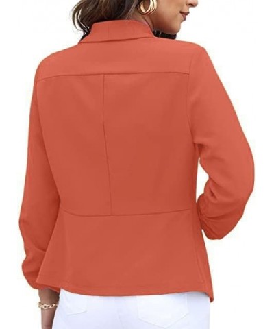 Women's 3/4 Sleeve Blazer Plus Size Solid Color Classic Casual Slim Lapel Collar Open Front Cardigan Suit Jacket Tops C-orang...