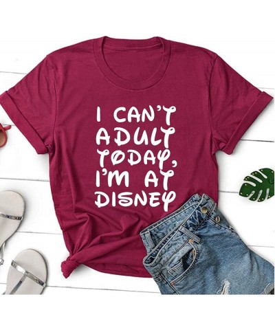 I Can't a dult Today Shirt for Women Funny Summer O Neck Short Sleeve Tops Holiday Cute Family Trip Shirt Wine Red $12.95 T-S...