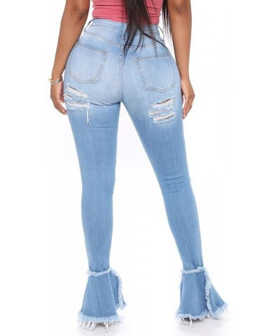 Women's Bell Bottom Jeans Destoryed Ripped Flare Jeans Elastic Waist Raw Hem Denim Pants Blue a $20.50 Jeans