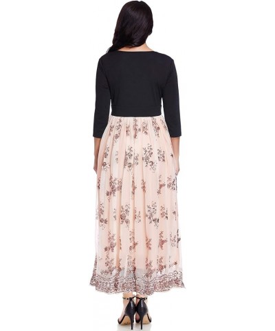 Women's Plus Size Sequin 3/4 Sleeves Evening Gown Party Long Maxi Dress Beige Pink $28.29 Dresses