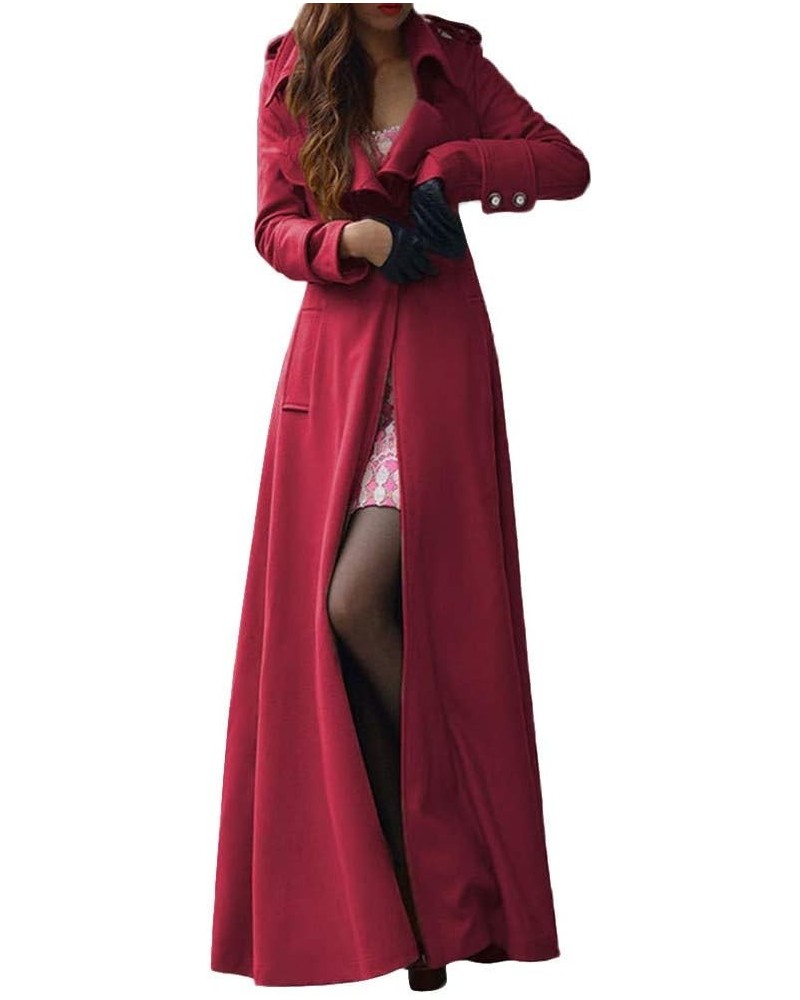 Womens Winter Lapel Slim Coat Trench Jacket Long Parka Overcoat Outwear Wine Red $24.19 Coats