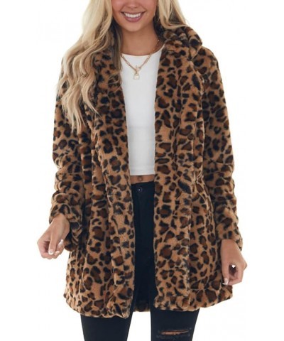 Womens Faux Fur Coats Leopard Jackets Loose Warm Fall Winter Fluffy Jacket Outwear Brown $22.52 Coats