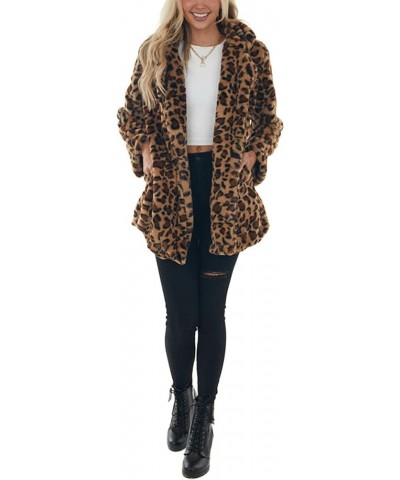 Womens Faux Fur Coats Leopard Jackets Loose Warm Fall Winter Fluffy Jacket Outwear Brown $22.52 Coats