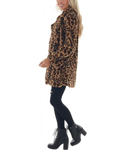 Womens Faux Fur Coats Leopard Jackets Loose Warm Fall Winter Fluffy Jacket Outwear Brown $22.52 Coats