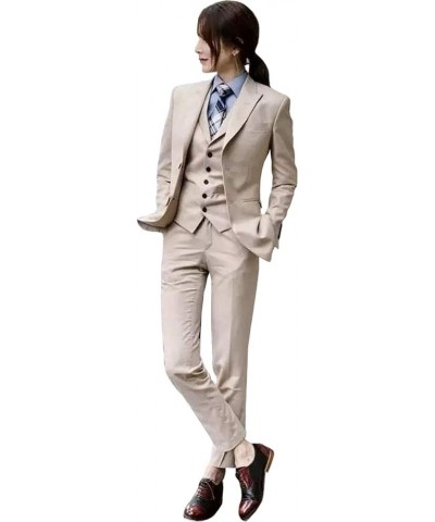 Women's Three Pieces Suit Single Breasted Buttons Jacket Vest Pants Set Peak Lapel Business Daily Uniform Tuxedos Khaki $31.9...