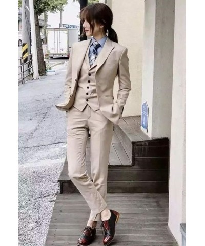 Women's Three Pieces Suit Single Breasted Buttons Jacket Vest Pants Set Peak Lapel Business Daily Uniform Tuxedos Khaki $31.9...