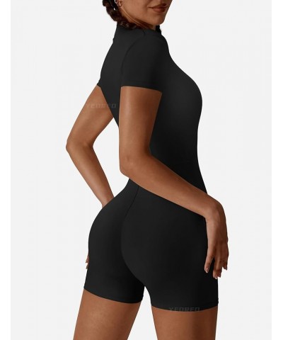 Women Workout Jumpsuit Zip Up Romper Bottom Pants Long Sleeve Bodysuit Bodycon Sexy One Piece Short Sleeve Shorts 4 Black $22...