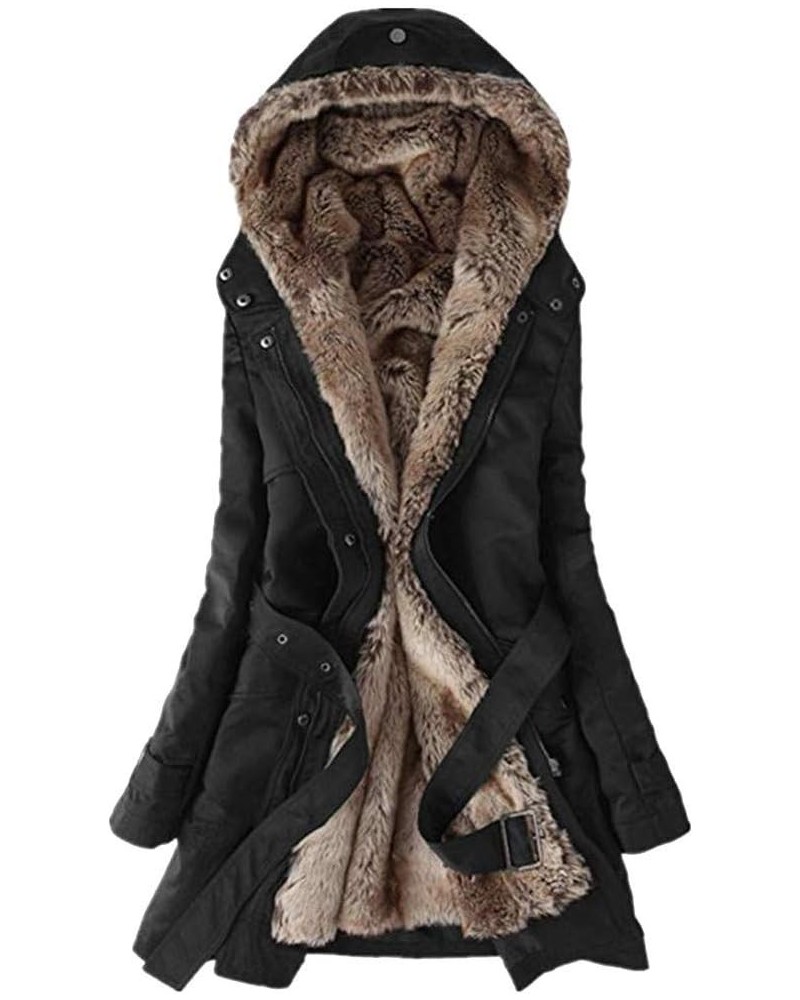 Ladies Fur Lining Coat Womens Winter Warm Thick Long Jacket Hooded Parka Black $17.99 Jackets