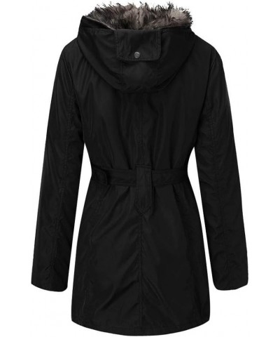 Ladies Fur Lining Coat Womens Winter Warm Thick Long Jacket Hooded Parka Black $17.99 Jackets