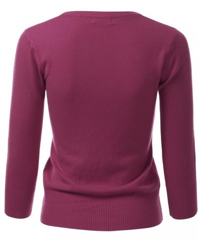 Women's 3/4 Sleeve V-Neck Button Down Knit Sweater Soft Cardigan (S-XXL) Dbt303_magenta $17.97 Sweaters