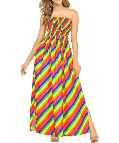 Women's Boho A line Maxi Dress Smocked Top Evening Long Strapless Tube Dresses for Women Multi, Stripes $13.44 Dresses