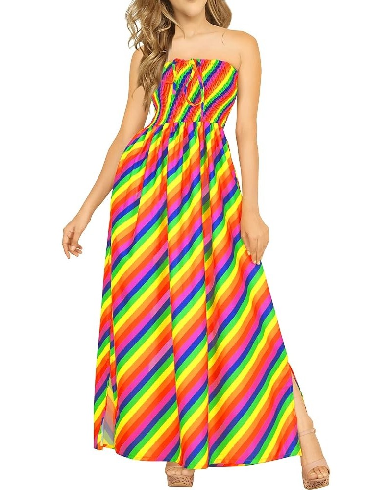 Women's Boho A line Maxi Dress Smocked Top Evening Long Strapless Tube Dresses for Women Multi, Stripes $13.44 Dresses