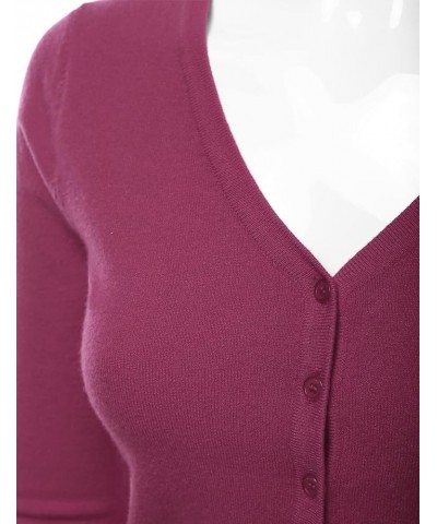 Women's 3/4 Sleeve V-Neck Button Down Knit Sweater Soft Cardigan (S-XXL) Dbt303_magenta $17.97 Sweaters