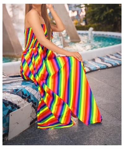 Women's Boho A line Maxi Dress Smocked Top Evening Long Strapless Tube Dresses for Women Multi, Stripes $13.44 Dresses