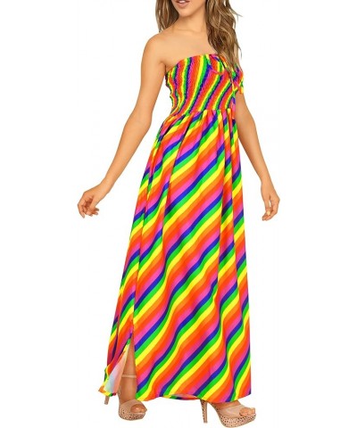 Women's Boho A line Maxi Dress Smocked Top Evening Long Strapless Tube Dresses for Women Multi, Stripes $13.44 Dresses