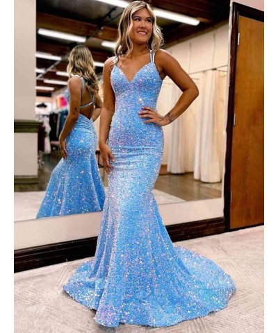 Mermaid Sequin 2024 Prom Dresses Long Spaghetti Straps Evening Dresses V Neck Formal Gowns for Women Emerald Green $43.99 Dre...