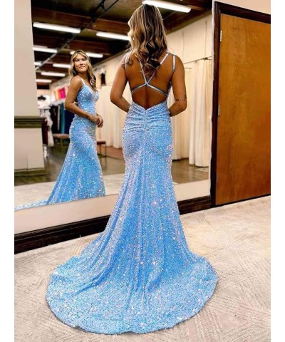 Mermaid Sequin 2024 Prom Dresses Long Spaghetti Straps Evening Dresses V Neck Formal Gowns for Women Emerald Green $43.99 Dre...