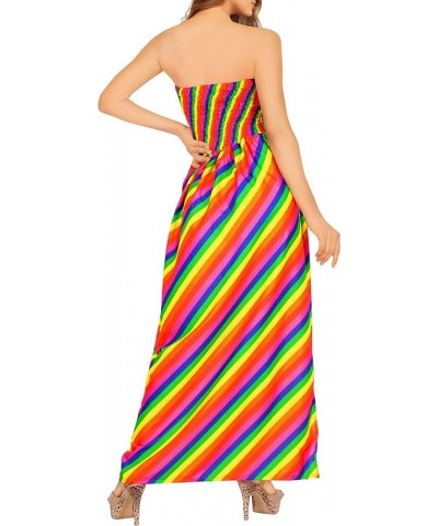 Women's Boho A line Maxi Dress Smocked Top Evening Long Strapless Tube Dresses for Women Multi, Stripes $13.44 Dresses