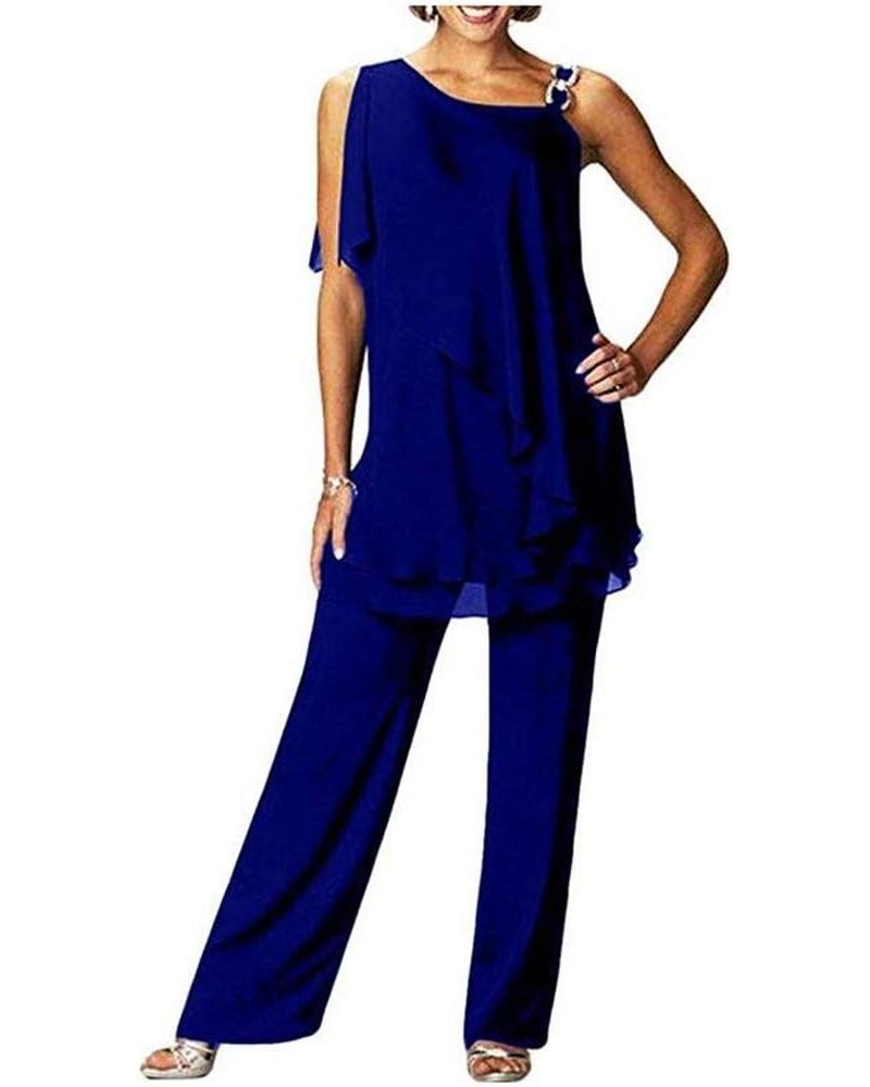 Women's Two Pieces Chiffon Pants Suits Plus Size Mother's Outfit for Wedding Evening Gowns Dress Suit Royal Blue $28.60 Dresses