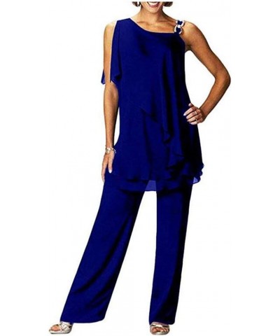 Women's Two Pieces Chiffon Pants Suits Plus Size Mother's Outfit for Wedding Evening Gowns Dress Suit Royal Blue $28.60 Dresses