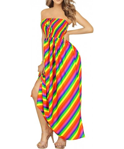 Women's Boho A line Maxi Dress Smocked Top Evening Long Strapless Tube Dresses for Women Multi, Stripes $13.44 Dresses