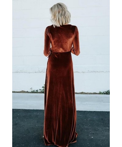 Women's V Neck Velvet Dress Long Sleeve Bridesmaid Dresses Maxi Formal Evening Party Gowns Style-a-red Brown $29.40 Dresses