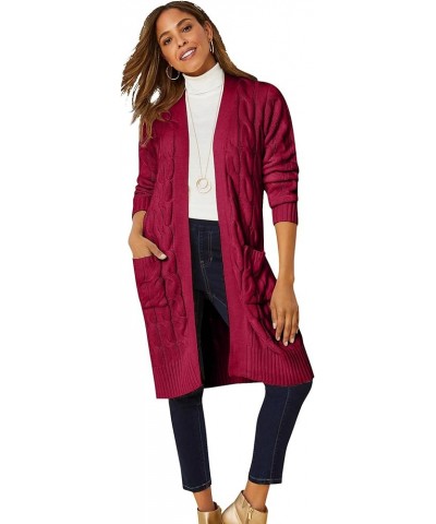 Women's Plus Size Cable Duster Sweater Rich Burgundy $25.55 Sweaters