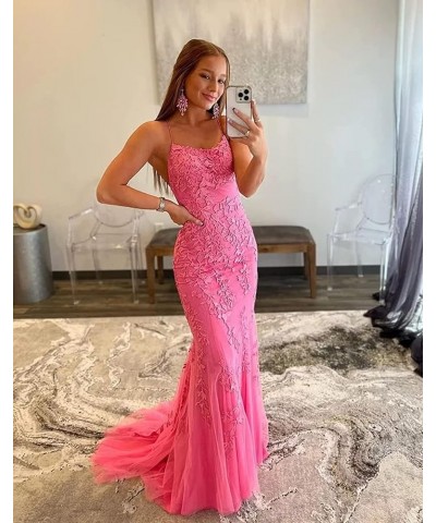 Prom Dressees Spaghetti Strap Lace Applique Tulle Mermaid Backless Bridesmaid Evening Formal Gowns Navy Blue $42.00 Dresses