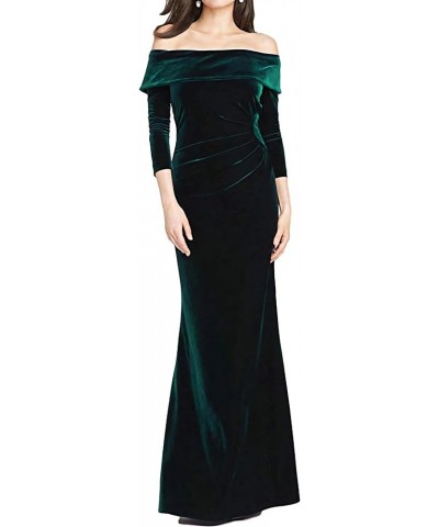 Women's Velvet Long Sleeve Bridesmaid Dresses Prom Dress Formal Evening Party Gown Wedding Guest Dress W047 Dark Green $25.15...