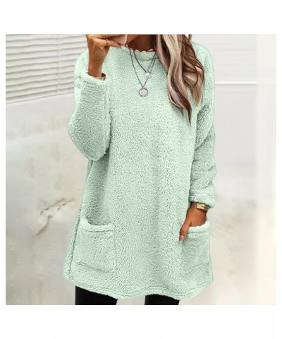 Long Fuzzy Fleece Sweatshirt for Women Solid Color Pullover Tops Sherpa Pullover with Pockets Warm Long Sleeve Top Z03mint Gr...