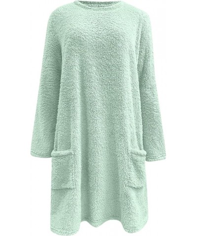 Long Fuzzy Fleece Sweatshirt for Women Solid Color Pullover Tops Sherpa Pullover with Pockets Warm Long Sleeve Top Z03mint Gr...